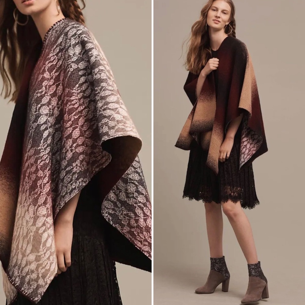 Anthropologie Wintertide Reversible Wool Poncho